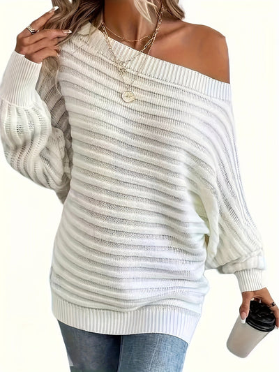 Lässiger Off-Shoulder-Wollpullover mit bequemen Design für Damen | Perfekt für Casual Days