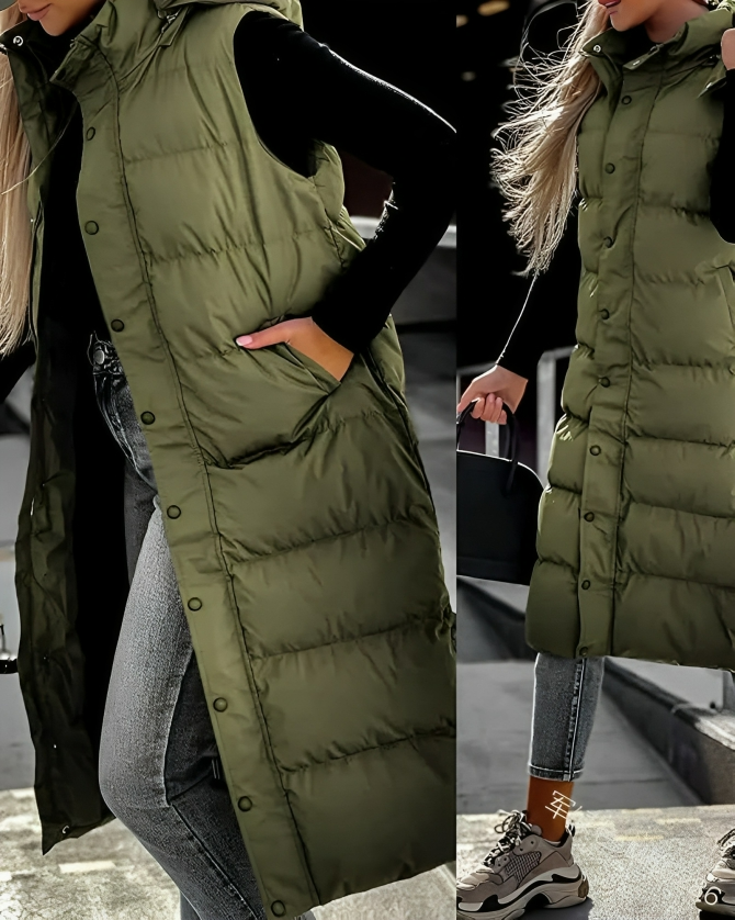 Stilvolle Ärmellose Lange Daunenparka Für Damen | Perfekt für den Winter