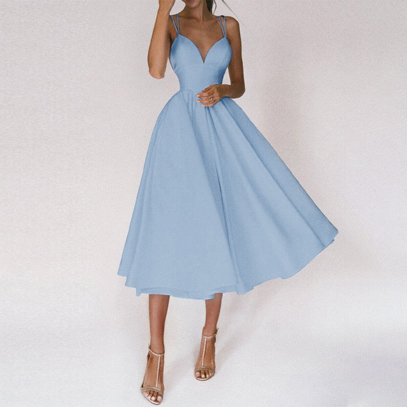 EleganceWear™ – Damen Kleid mit V-Ausschnitt & Rückenfreiem Design