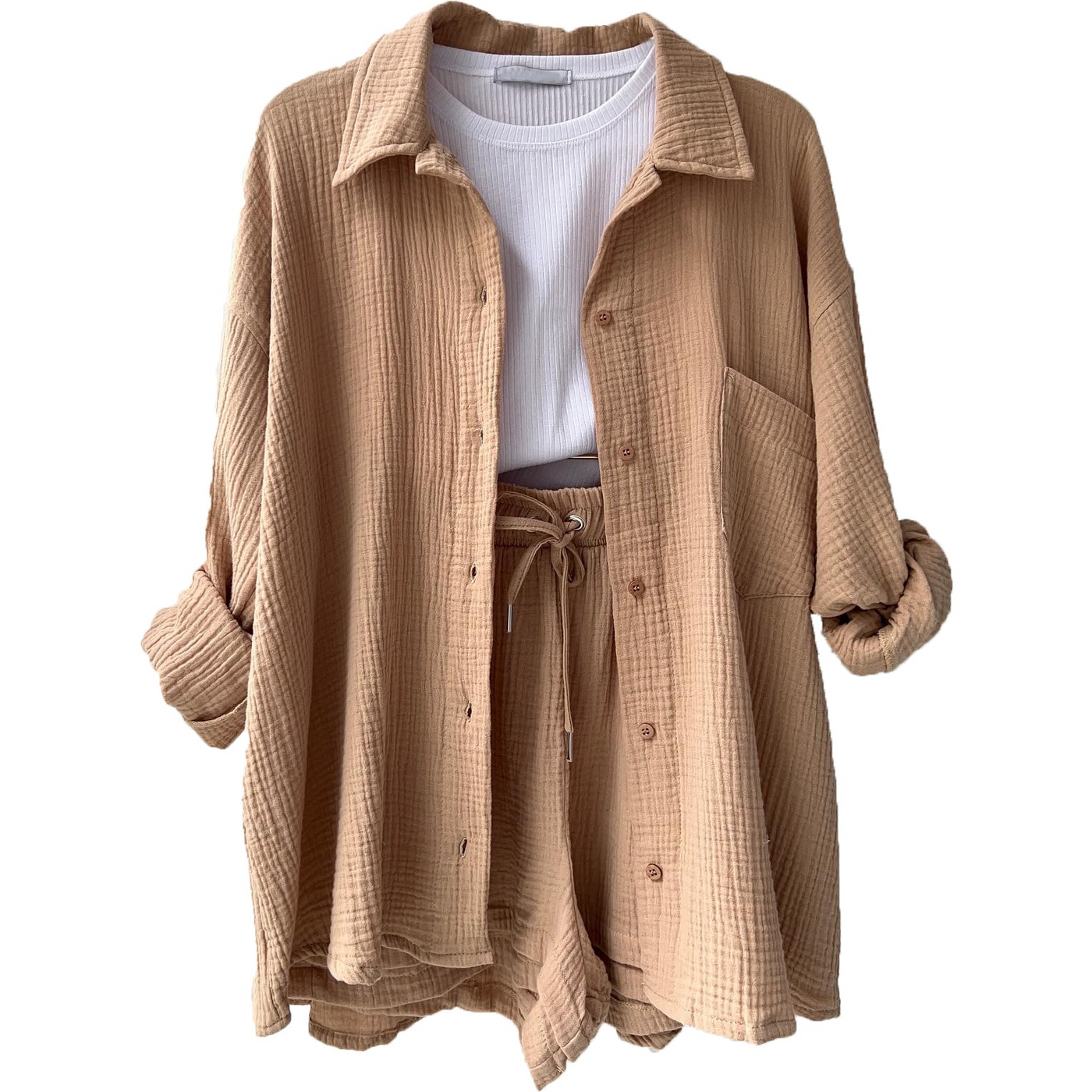Dreiteiliges Set | Oversized Hemd & Shorts | Lässig & Komfortabel