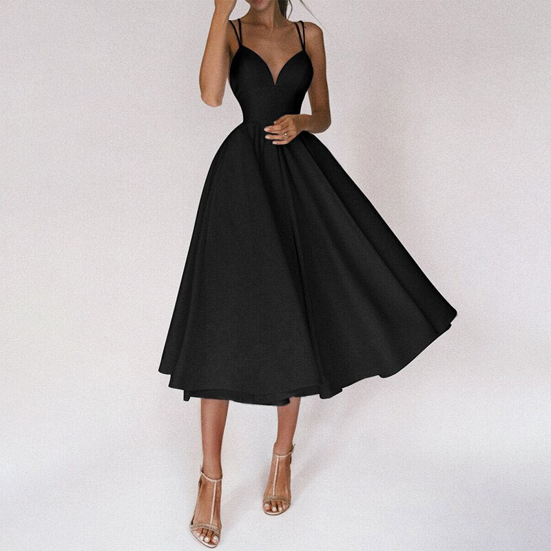 EleganceWear™ – Damen Kleid mit V-Ausschnitt & Rückenfreiem Design