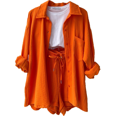 Dreiteiliges Set | Oversized Hemd & Shorts | Lässig & Komfortabel