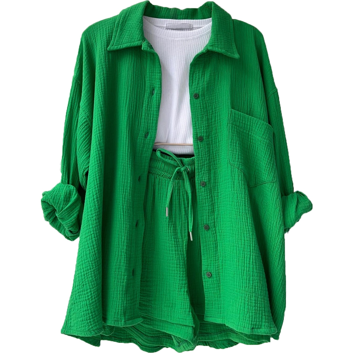 Dreiteiliges Set | Oversized Hemd & Shorts | Lässig & Komfortabel