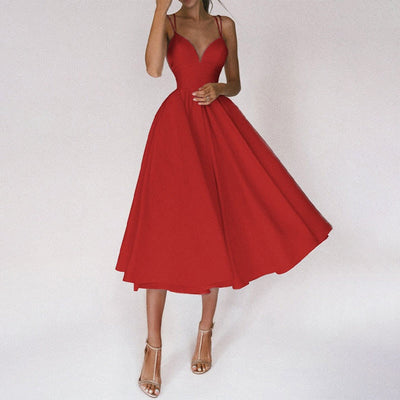 EleganceWear™ – Damen Kleid mit V-Ausschnitt & Rückenfreiem Design