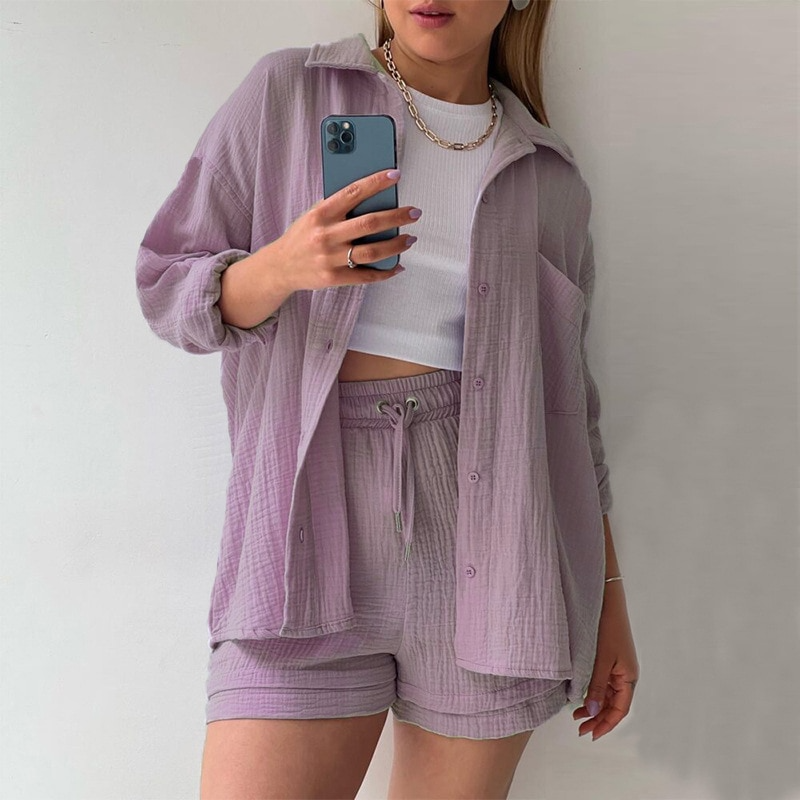 Dreiteiliges Set | Oversized Hemd & Shorts | Lässig & Komfortabel