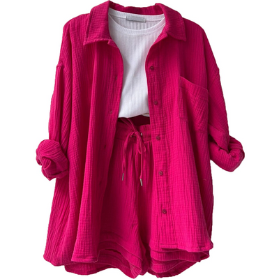 Dreiteiliges Set | Oversized Hemd & Shorts | Lässig & Komfortabel