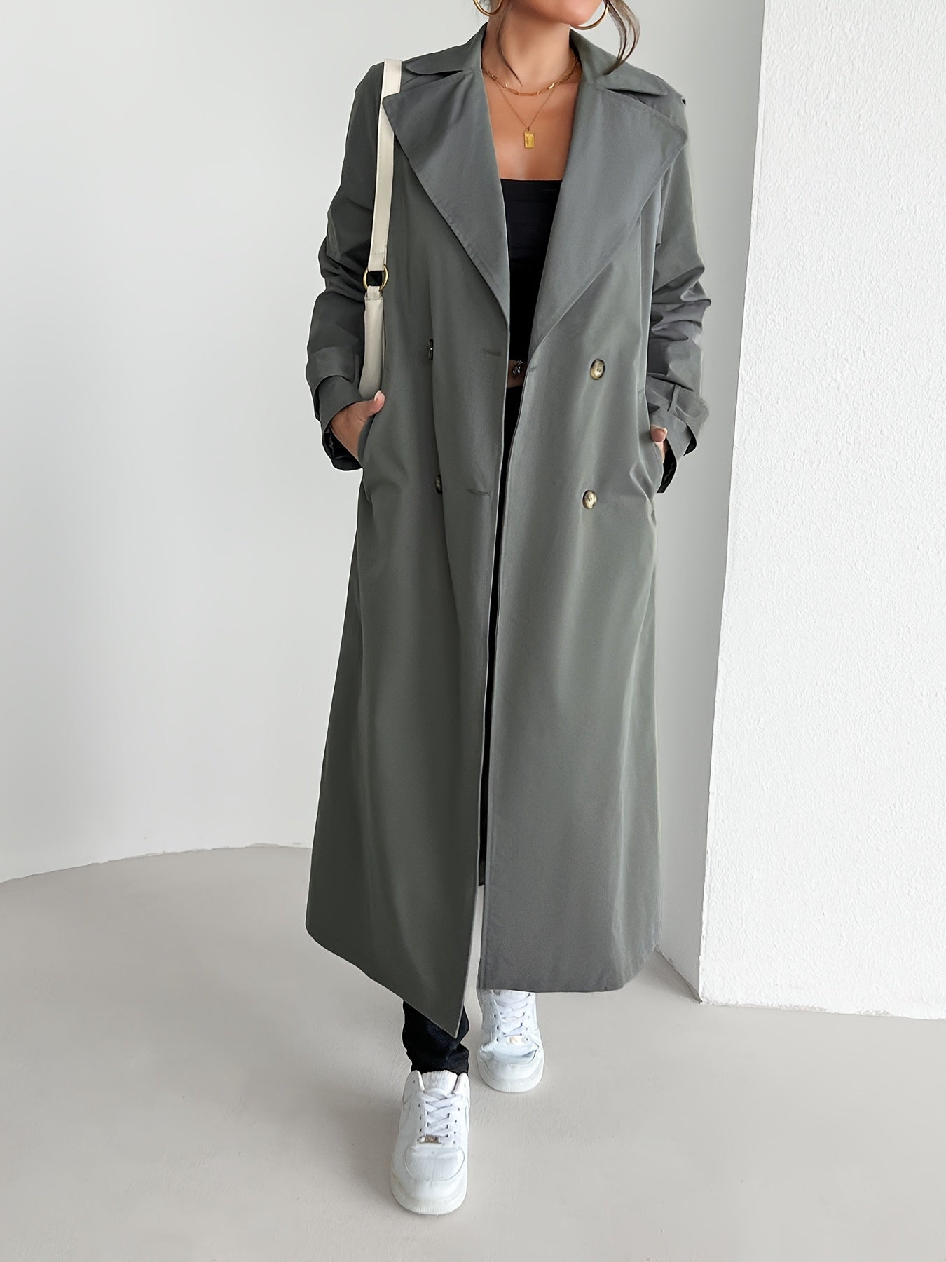Lässiger einfarbiger Trenchcoat mit Gürtel für Damen | Perfekt für Casual-Tage