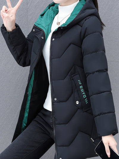 Lässige Halb Lange Puffer Winterjacke mit Kapuze für Damen | Perfekt für Casual Days