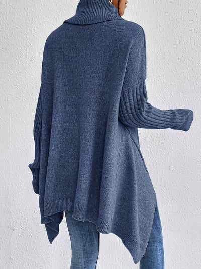 Lässiger Baumwollpullover mit asymmetrischem Saum und Rollkragen für Damen | Perfekt für Alltagstrage