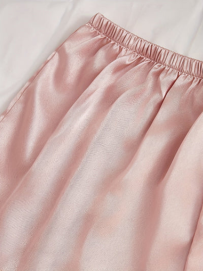 Bequemes Spitzenbesatz Satin 4-teiliges Pyjama Set Mit Spitzenbesatz Für Damen | Perfekt für den Alltag