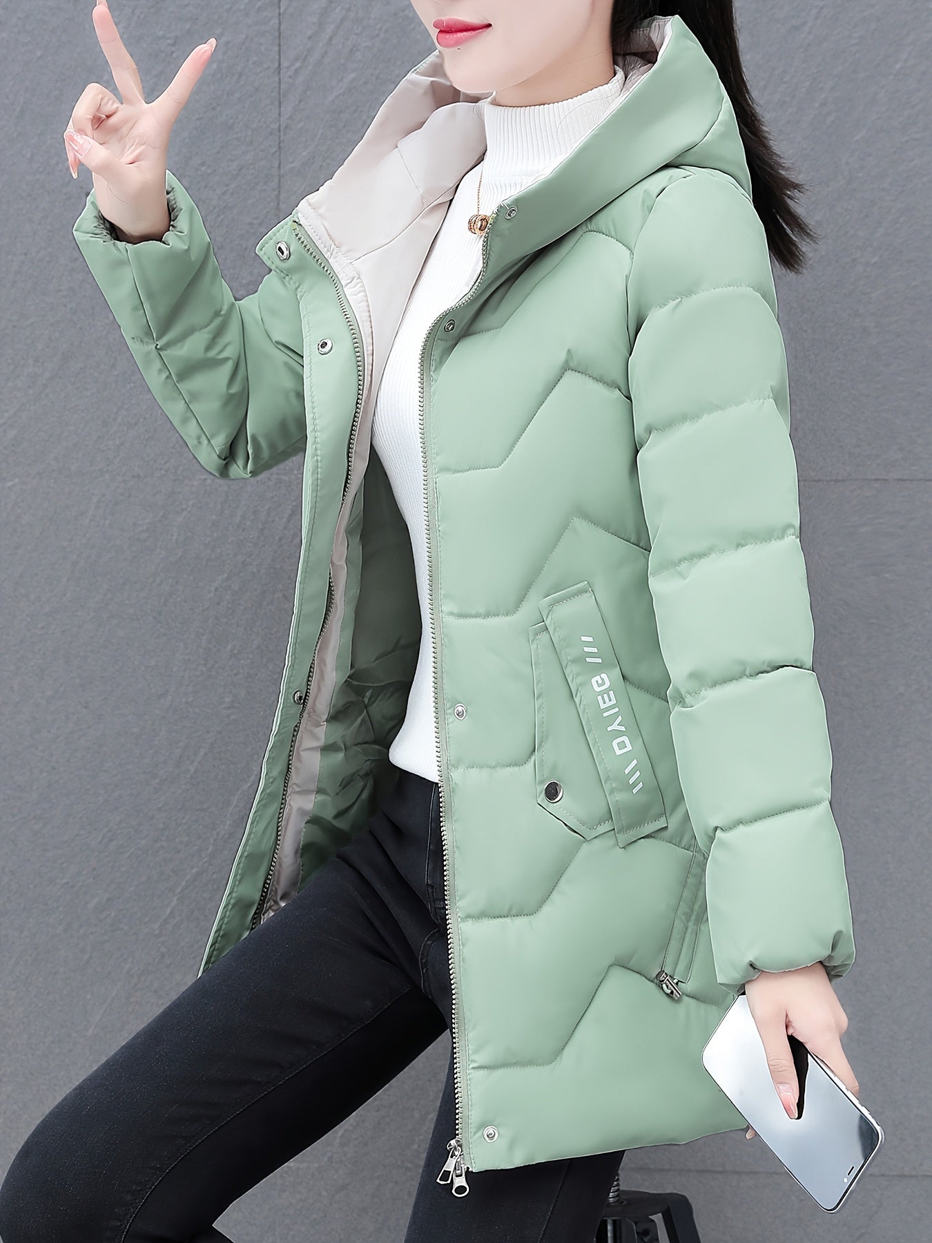 Lässige Halb Lange Puffer Winterjacke mit Kapuze für Damen | Perfekt für Casual Days