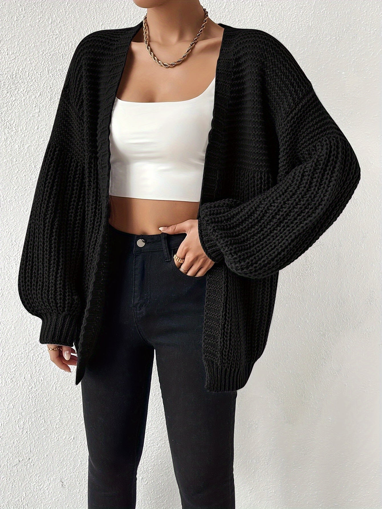 Lässiger gemütlicher grob gestrickter Drop-Shoulder Strickcardigan für Damen | Perfekt für Lässige Tage
