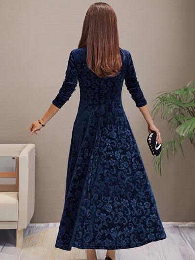 Elegantes V-Ausschnitt Langarm Blumenmusterformelles Kleid Für Damen | Für formelle Anlässe