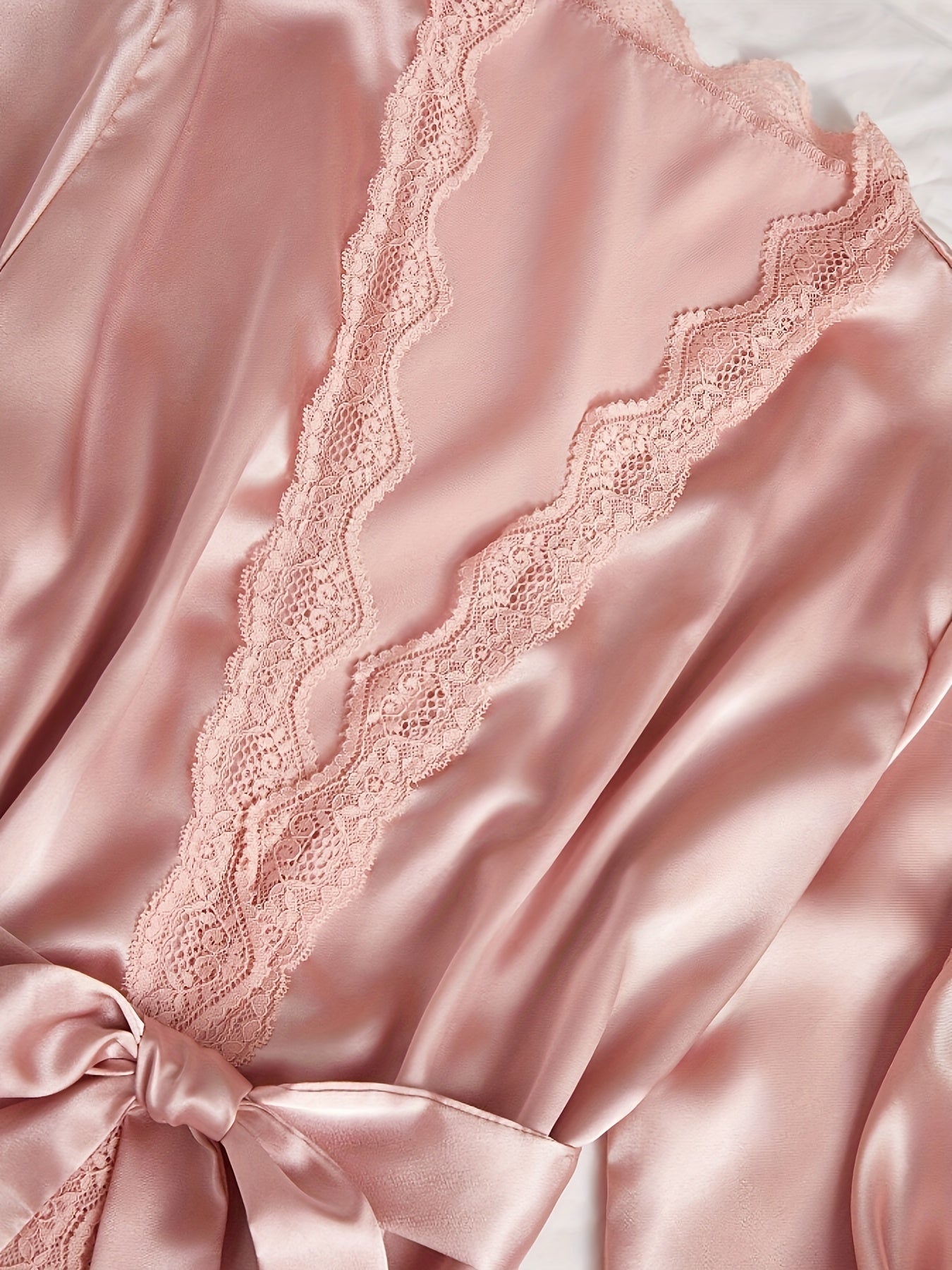 Bequemes Spitzenbesatz Satin 4-teiliges Pyjama Set Mit Spitzenbesatz Für Damen | Perfekt für den Alltag