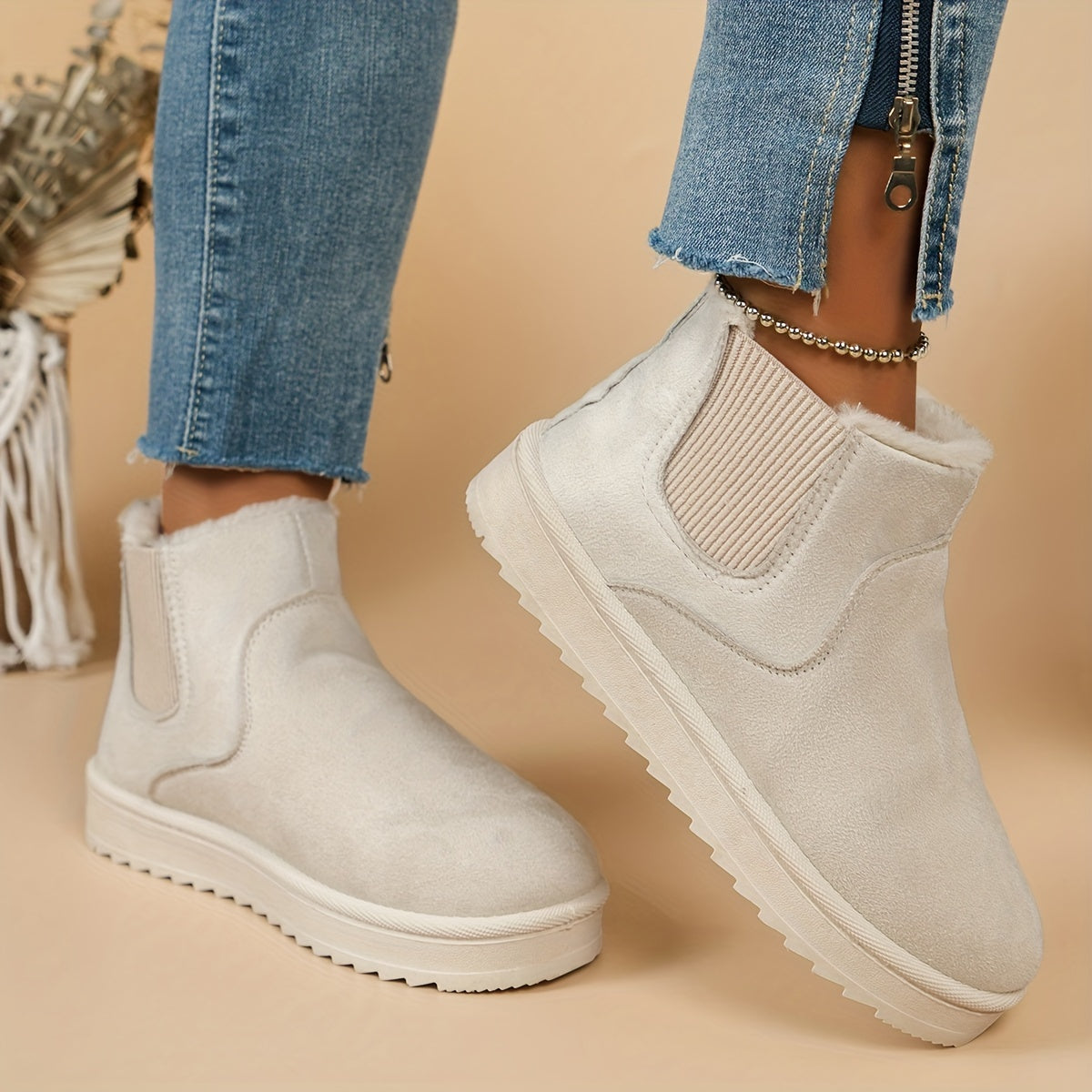 Winterschuhe Damen | Slip-On Stiefel Mit Elastischen Seitenteilen