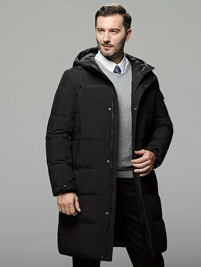 Stylische Schwarze Lange Kapuzen Daunen Nicht-Dehnbar Winterjacke Für Herren | Perfekt für Outdoor-Aktivitäten
