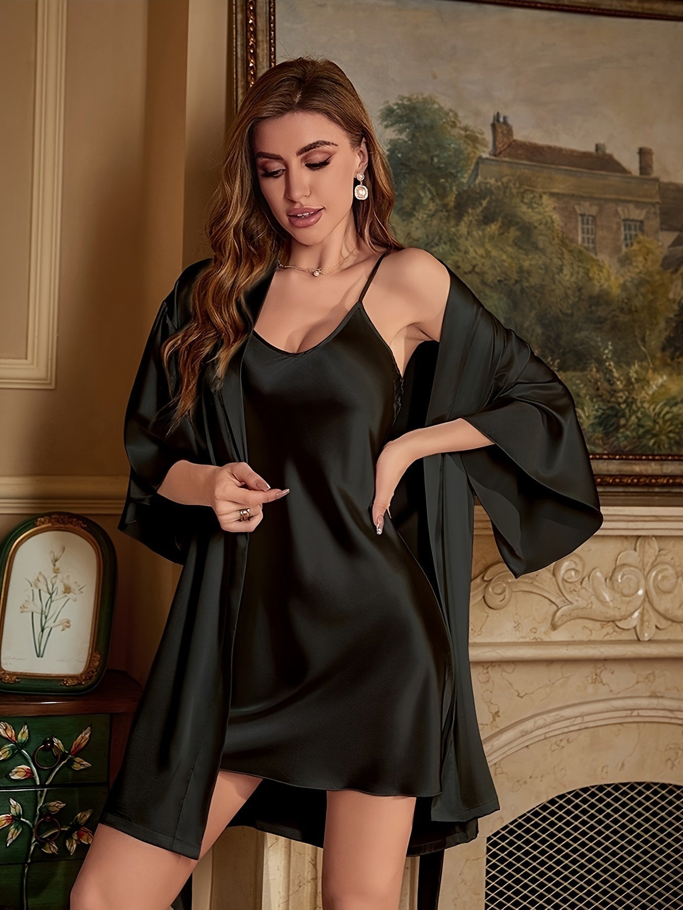 Bequemes Satin Schlafrobe & Kleid Pyjama Set Für Damen | Perfekt für den Alltag