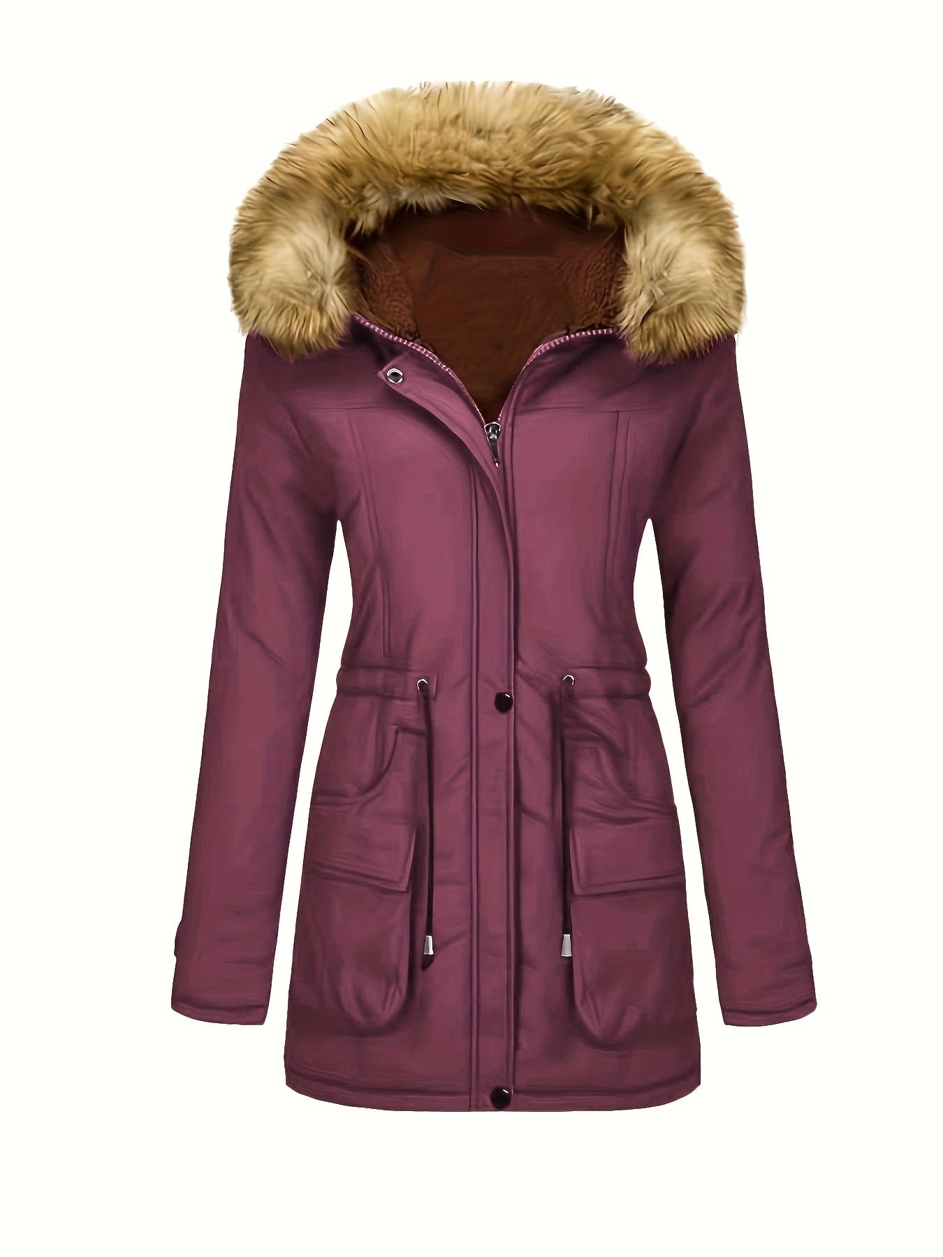 Fleece-Parka-Winterjacke mit veganer Fell-Kapuze für Damen, lässig | Perfekt für den Winter