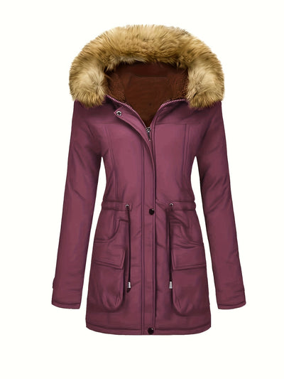 Fleece-Parka-Winterjacke mit veganer Fell-Kapuze für Damen, lässig | Perfekt für den Winter