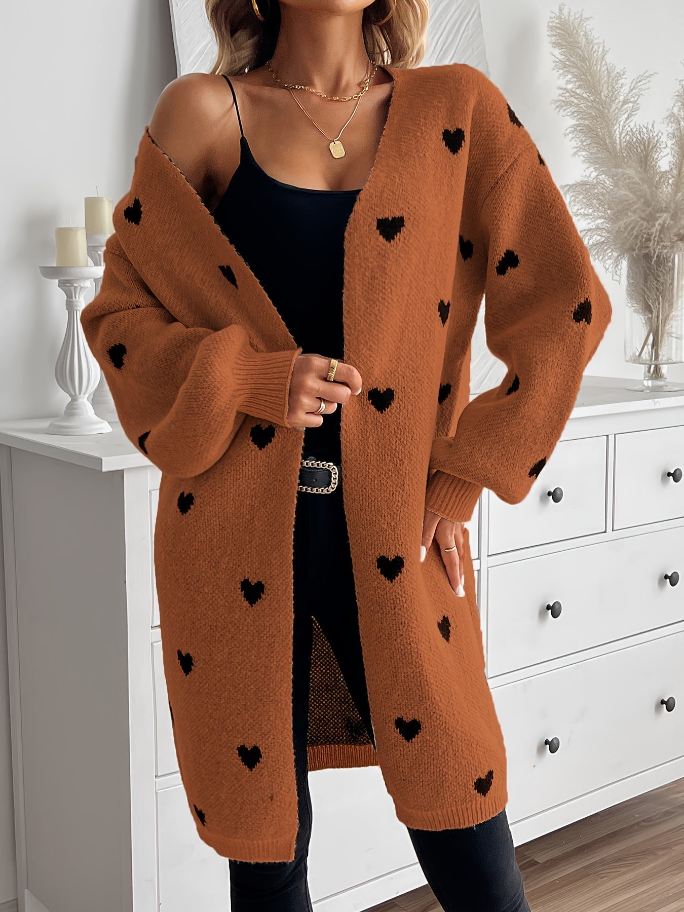 Lässige Herzmuster Strickjacke Für Damen | Perfekt für lässige Tage