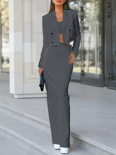 Stilvolles Gestreiftes Muster Dreiteiliges Blazer Set Für Damen | Perfekt für Alltagskleidung
