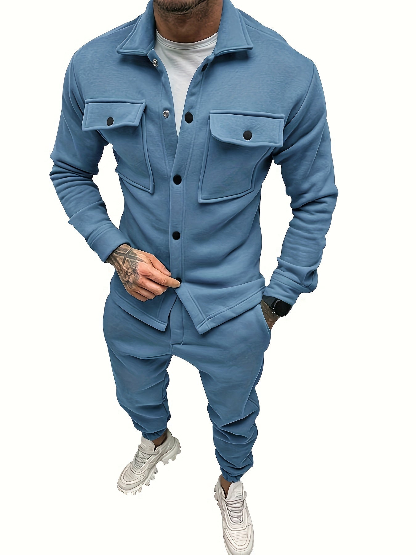 Moderner Unifarbener Trainingsanzug mit Hemd und Hose für Herren | Perfekt für den Alltag