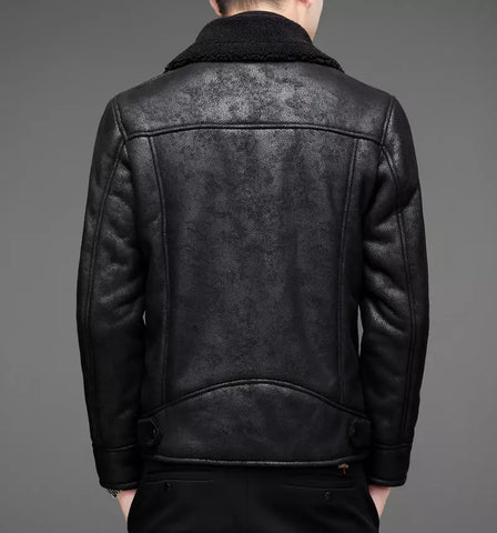 Lässige Vegane Lederjacke Mit Pelzkragen Und Fronttasche Für Herren | Ideal für Alltag