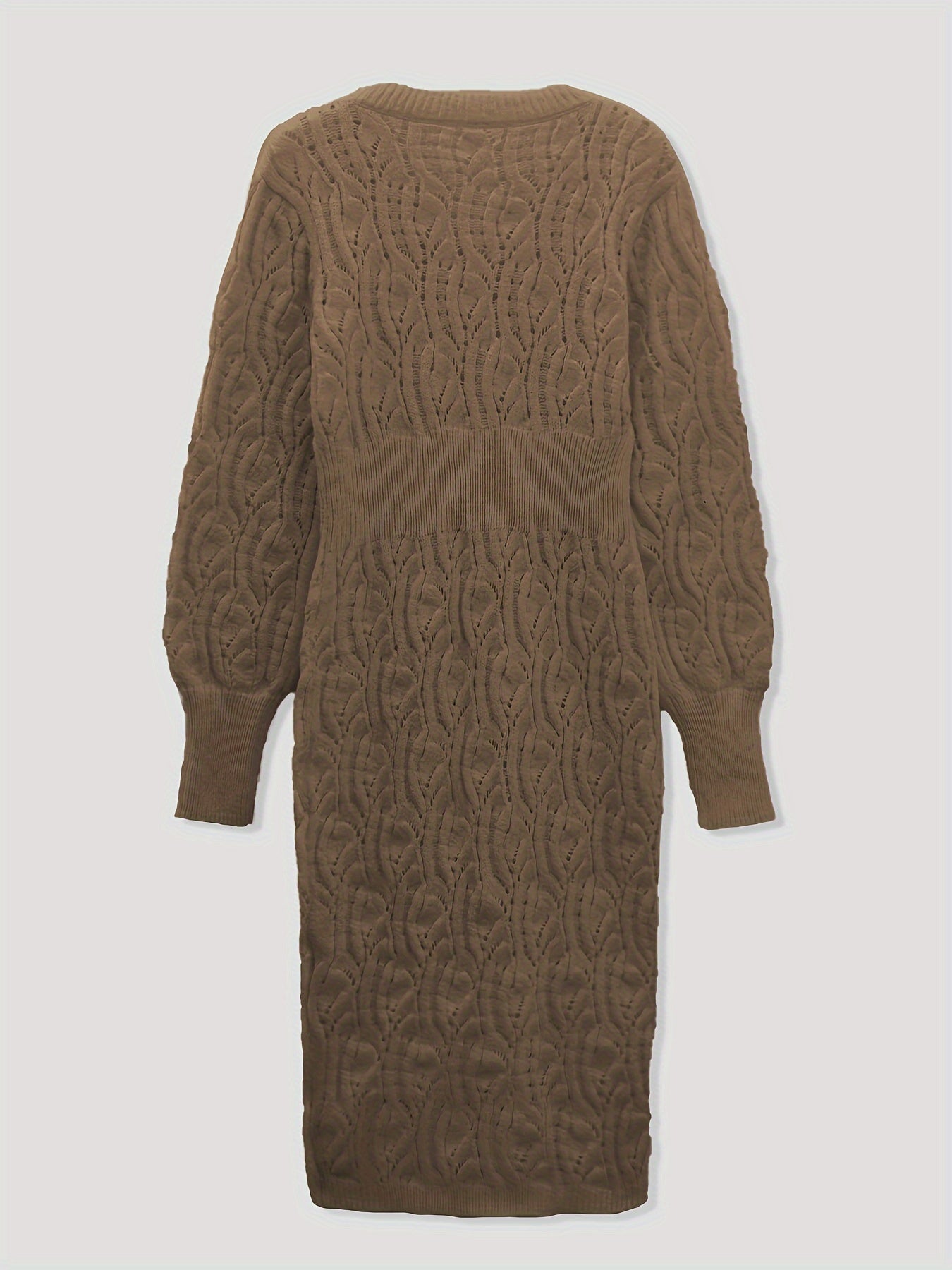 Lässiges Baumwoll Einfarbige Ösen V-Ausschnitt Midi Pullover Kleid Für Damen | Perfekt für Casual Days