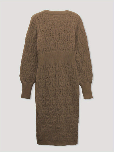 Lässiges Baumwoll Einfarbige Ösen V-Ausschnitt Midi Pullover Kleid Für Damen | Perfekt für Casual Days