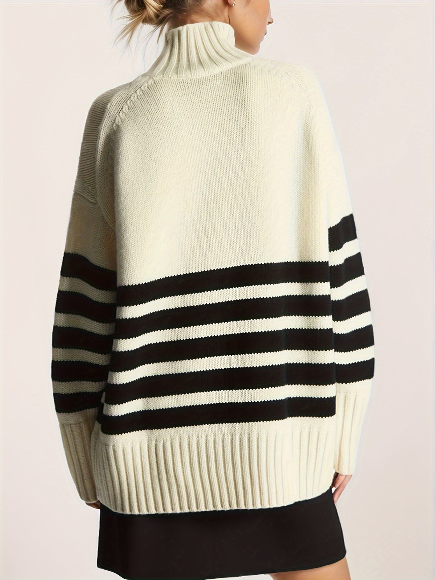 Eleganter Off-Shoulder-Pullover mit Streifen und lockerer Passform für Damen | Perfekt für Casual Days