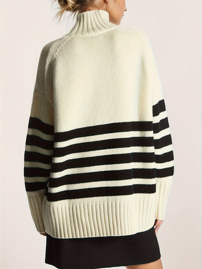 Eleganter Off-Shoulder-Pullover mit Streifen und lockerer Passform für Damen | Perfekt für Casual Days