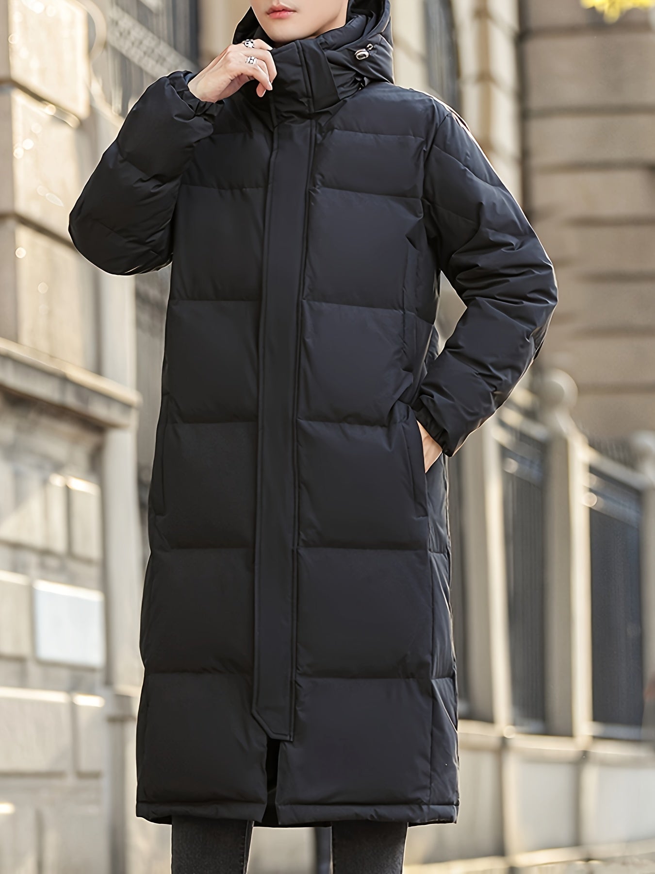 Stilvolle Lange Kapuzen-Daunen-Winterjacke Für Herren | Ideal für Winter