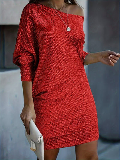 Casual Kontrast Pailletten V-Ausschnitt Langarm Party Trage Formelles Kleid Für Damen | Für formelle Anlässe