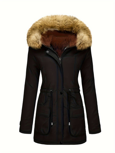 Damen Casual Fleece Parka Wintermantel mit Veganem Fell Kapuze für Damen | Ideal für den Winter