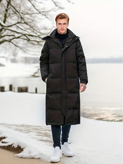 Lässige Schwarze Warme Lange Gepolsterte Kapuzen-Winterjacke Für Herren | Perfekt für Outdoor-Aktivitäten