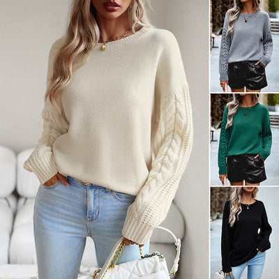 Strickpullover mit Zopfmusterärmeln | Lässige Passform | Stilvolle Details
