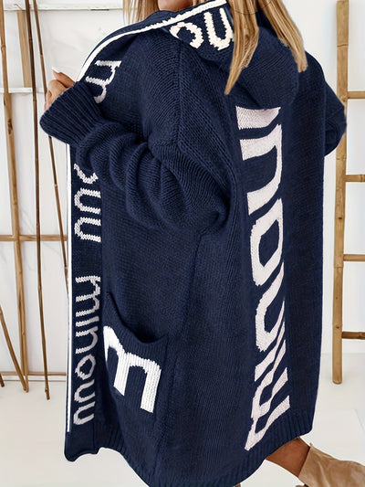 Stilvolle Kapuzen Strickjacke Mit Print Für Damen | Perfekt für Alltag