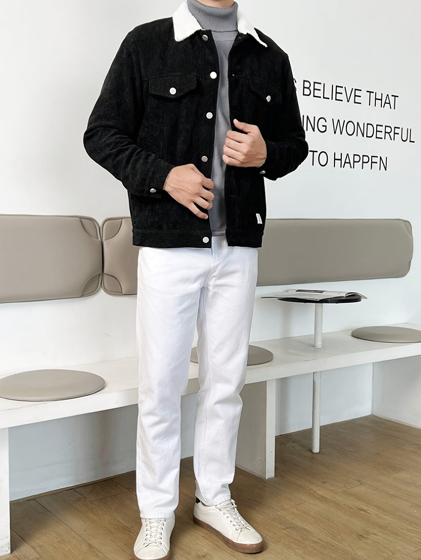 Lässige Corduroy Sherpa Mit Kragen Winterjacke Für Herren | Ideal für den Winter