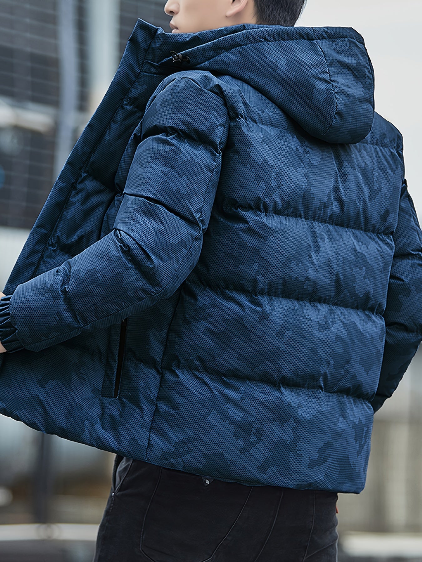 Warme Baumwoll-Camo-Stil Mit Abnehmbarer Kapuze Winterjacke Für Herren | Perfekt für Outdoor-Aktivitäten