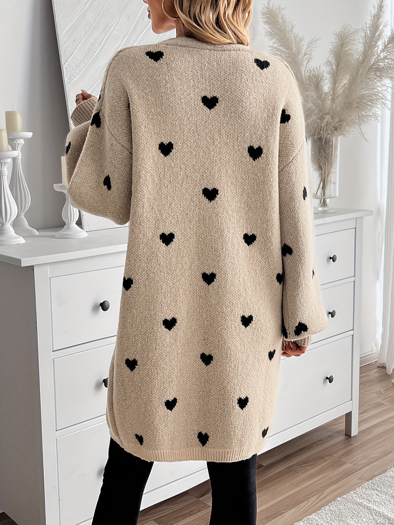 Lässige Herzmuster Strickjacke Für Damen | Perfekt für lässige Tage