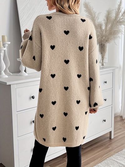 Lässige Herzmuster Strickjacke Für Damen | Perfekt für lässige Tage