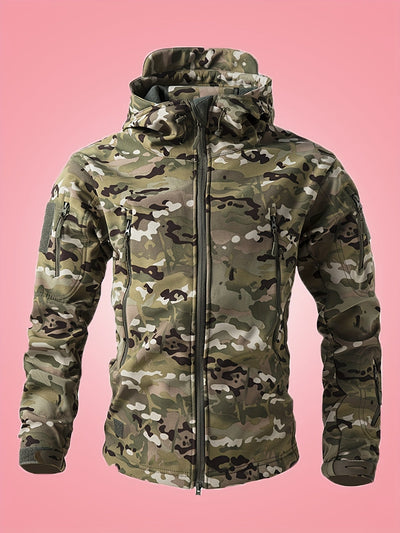 Warme Militärische Tarn-Windbreaker-Outdoorjacke Mit Reißverschlusstaschen Für Herren | Ideal für Outdoor-Aktivitäten