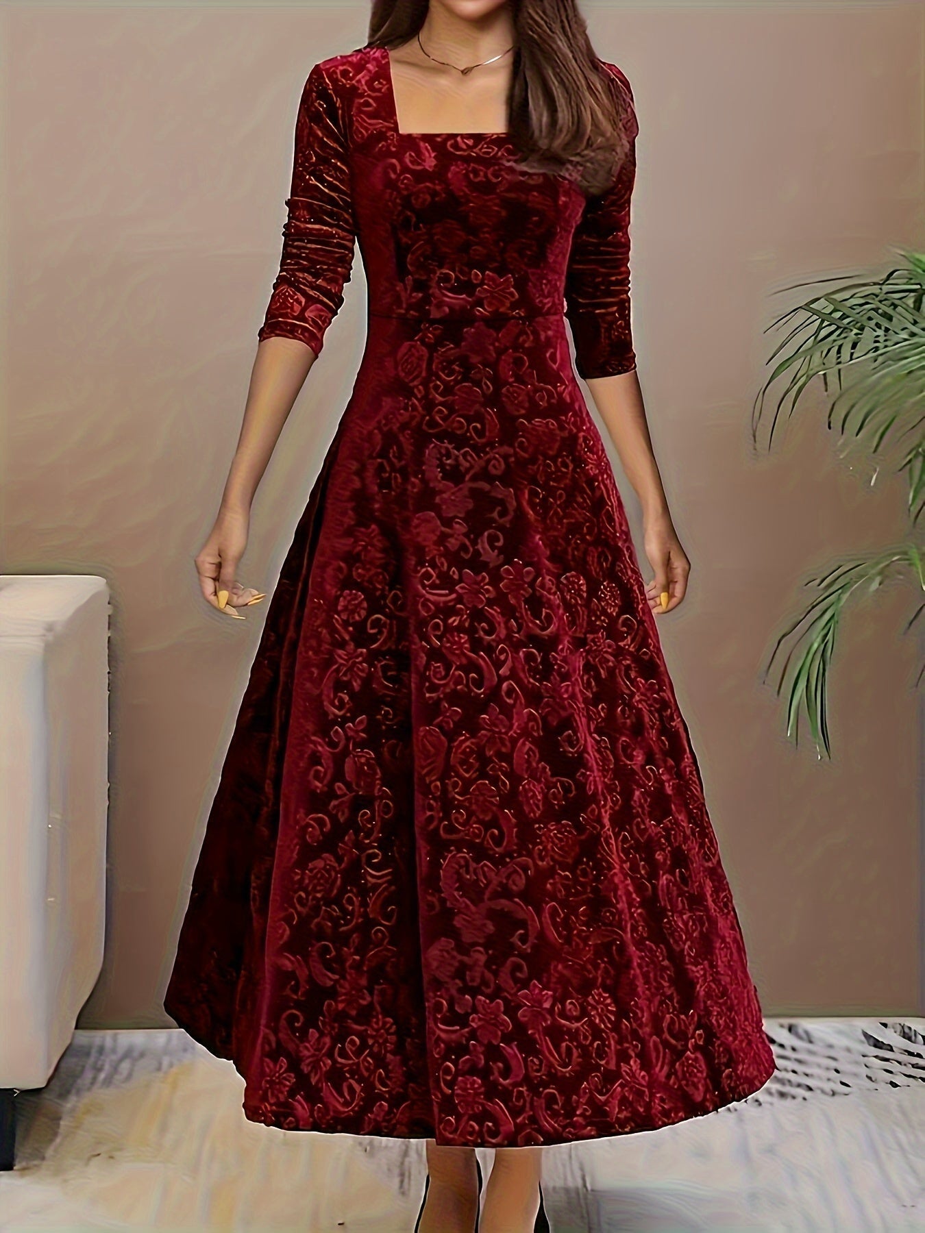 Stylische Baumwollblumenmusterformelle Kleid Für Damen | Für formelle Anlässe