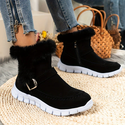 Winterschuhe Damen Stiefel | Seitlicher Reißverschluss mit Riemendetail