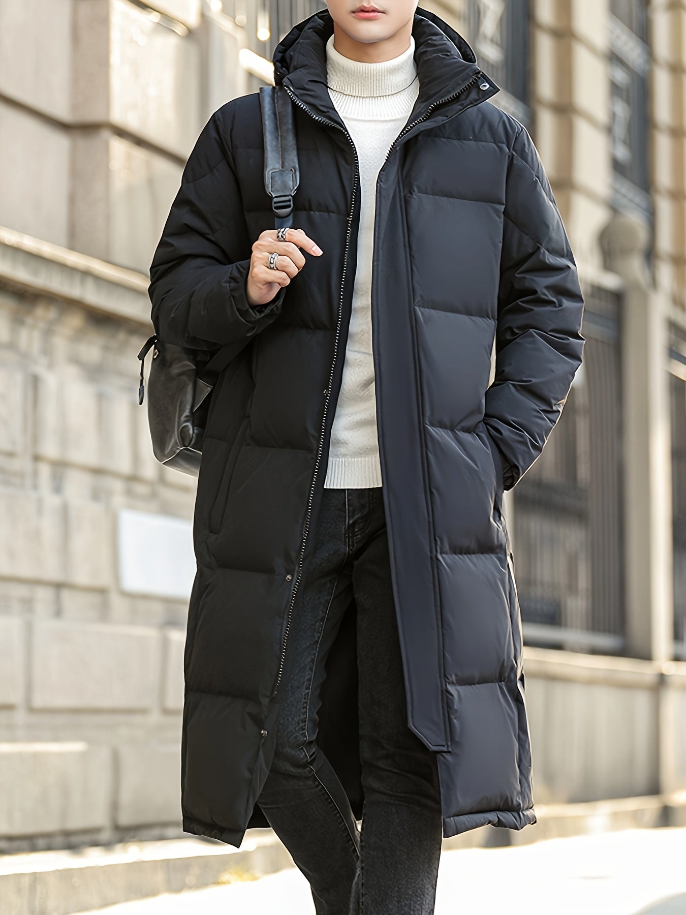 Stilvolle Lange Kapuzen-Daunen-Winterjacke Für Herren | Ideal für Winter