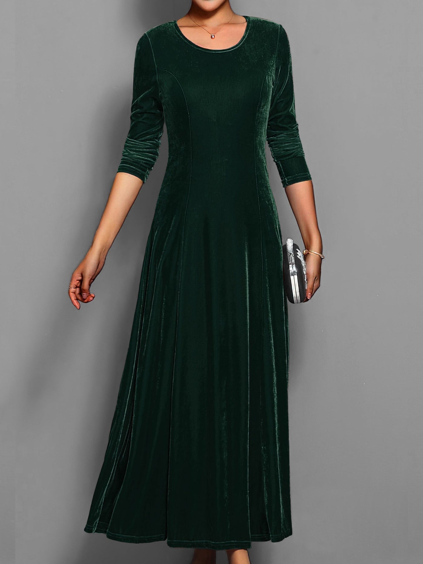 Casual Einfarbiges Stylisches Midi Rundhals Langarm Party Formelles Kleid Für Damen | Für formelle Anlässe
