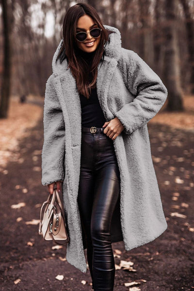 Damen Teddyfell-Mantel mit Kapuze – Stylischer und warmer langer Wintermantel für kalte Tage