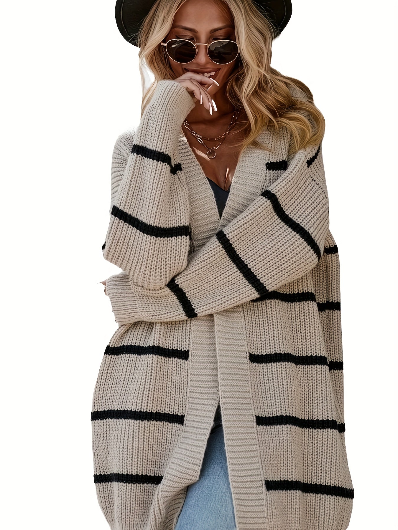 Eleganter gestreifter Wollstrickwaren-Cardigan für Damen | Bequem für den Alltag