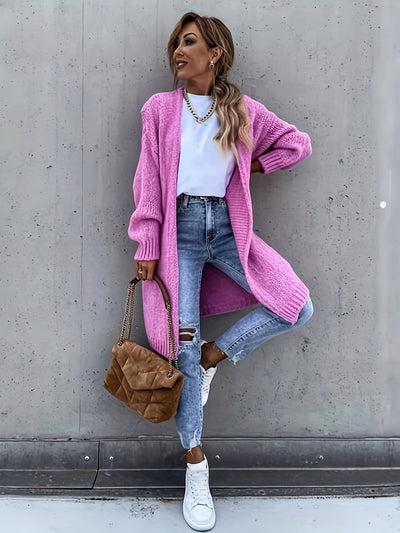 Warme Lange Einfarbige Gestrickte Strickjacke Für Damen | Ideal für Herbst und Winter