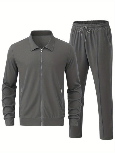 Warmer Einfarbiger Reißverschluss Trainingsanzug Mit Jacke Und Jogginghose Für Herren | Perfekt für Outdoor-Aktivitäten